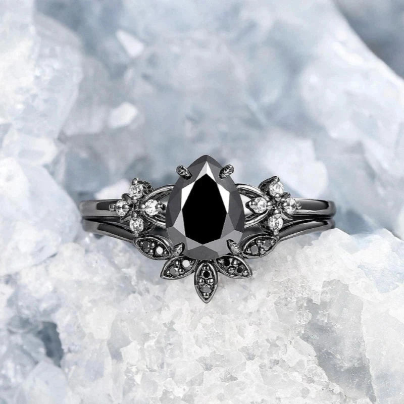 European and American Black-Plated Gun Black Water-Drop Shaped Zircon InlaidblackBlack Gun Plated