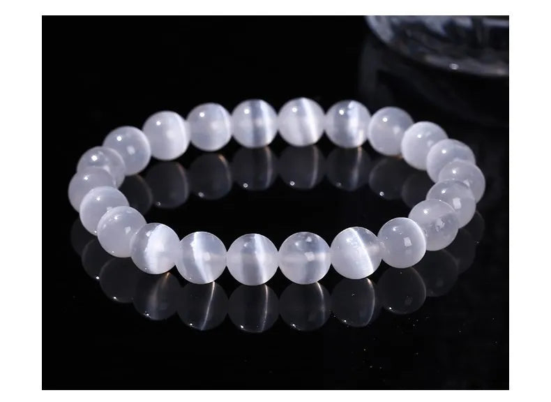 Natural White Selenite Stone Bead Bracelet