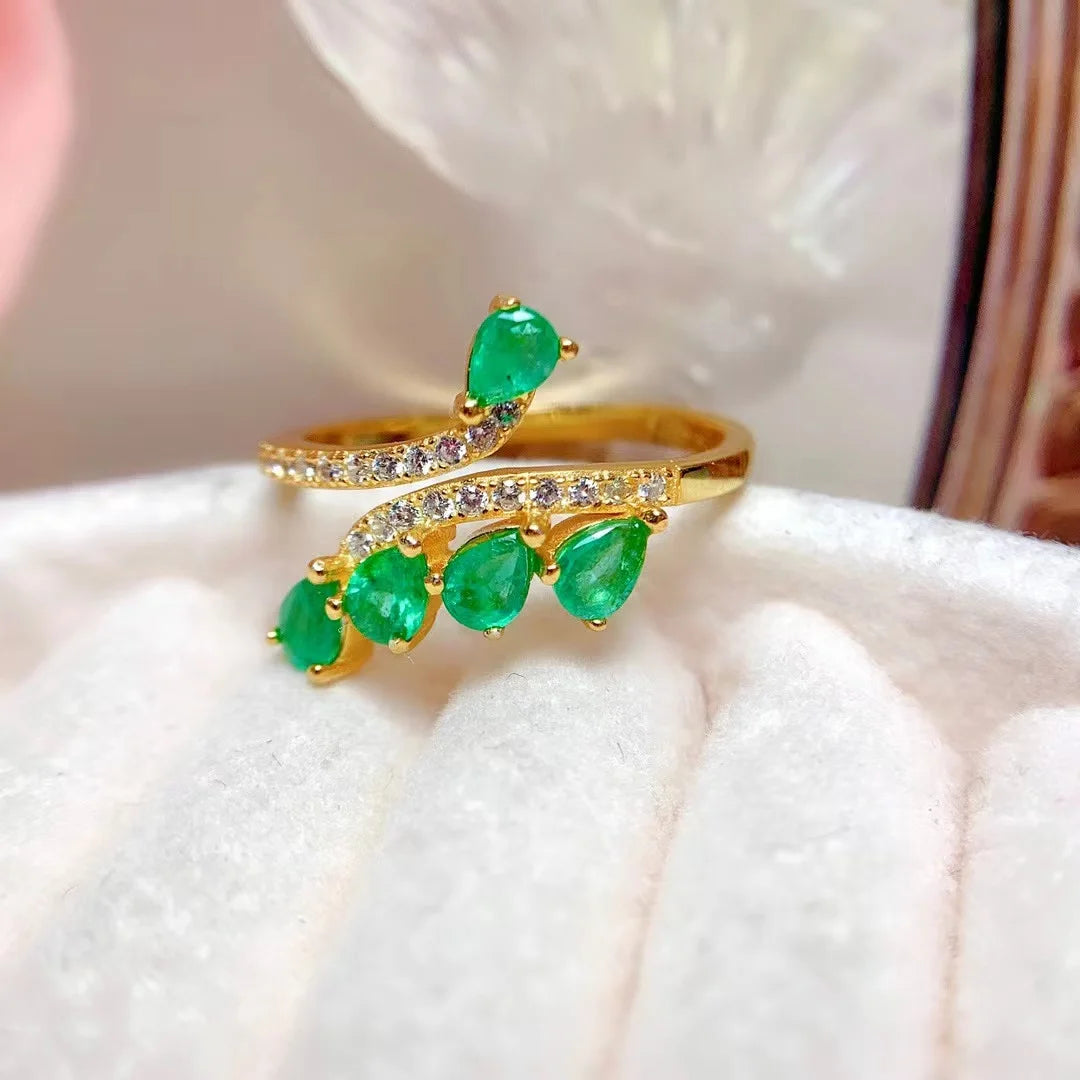 Natural Columbian Emerald RingresizableGold-color