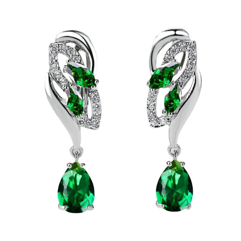 Luxury Crystal Clip Earrings for WomenGreen