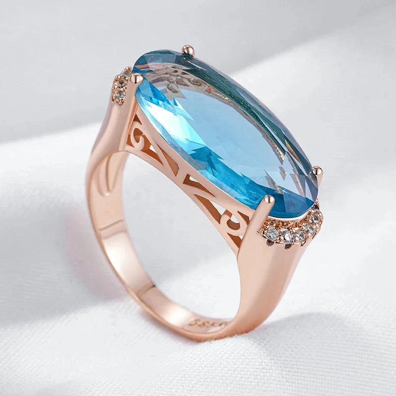 585 Rose Gold Blue Oval Ring for WomenGold9