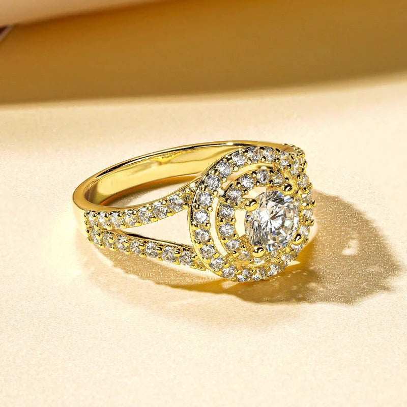 14K Gold Plated Halo CZ Engagement Ring
