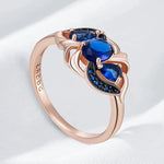 Black Plating Vintage Blue Zircon Rose Gold Ring for Women