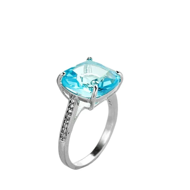 Luxury 925 Sterling SIlver Blue/Yellow Zircon Circle Round