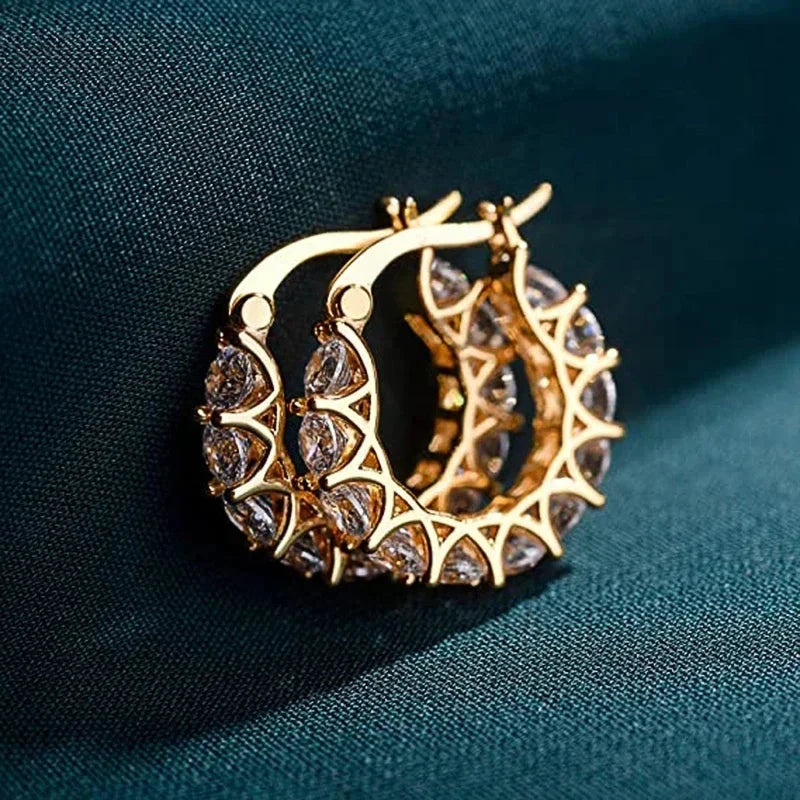 Brilliant Round Zirconia Hoop Earrings Circle Versatile LookE806