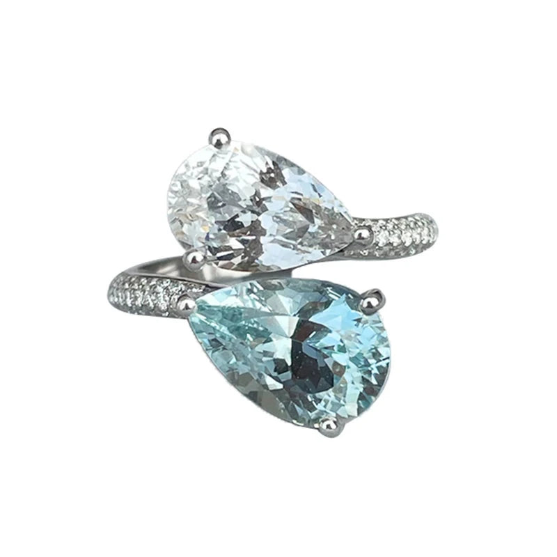 Aquamarines two-tone gem Water Drop Engagement Ring