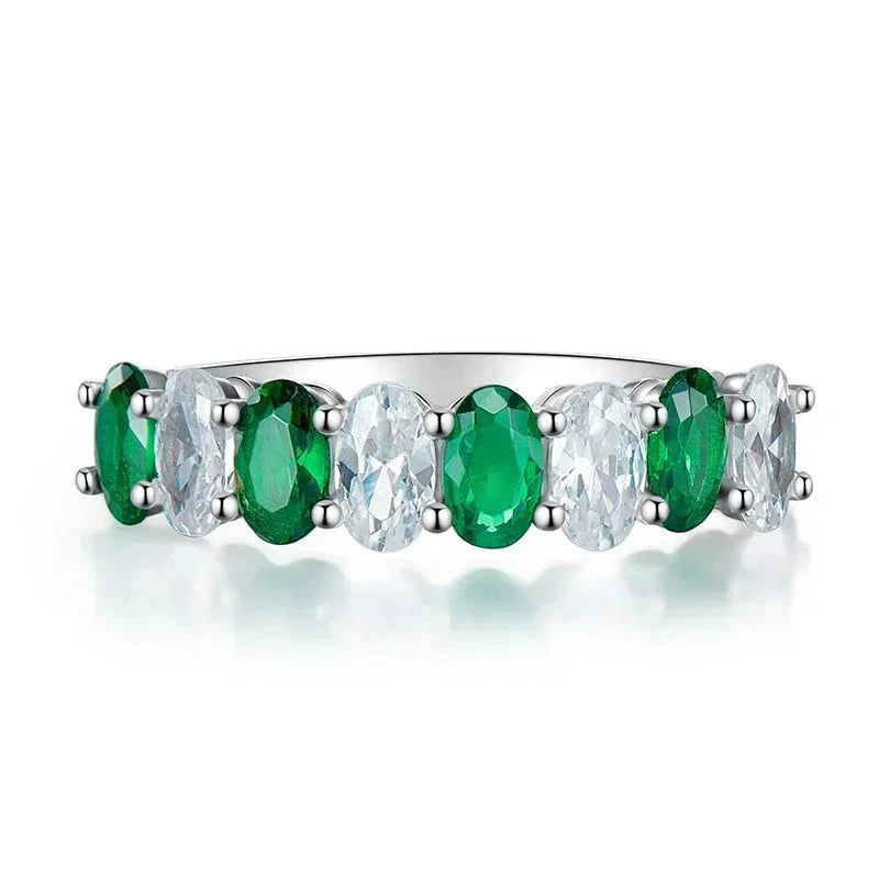 Silver Green/White Cubic Zirconia Rings for Women