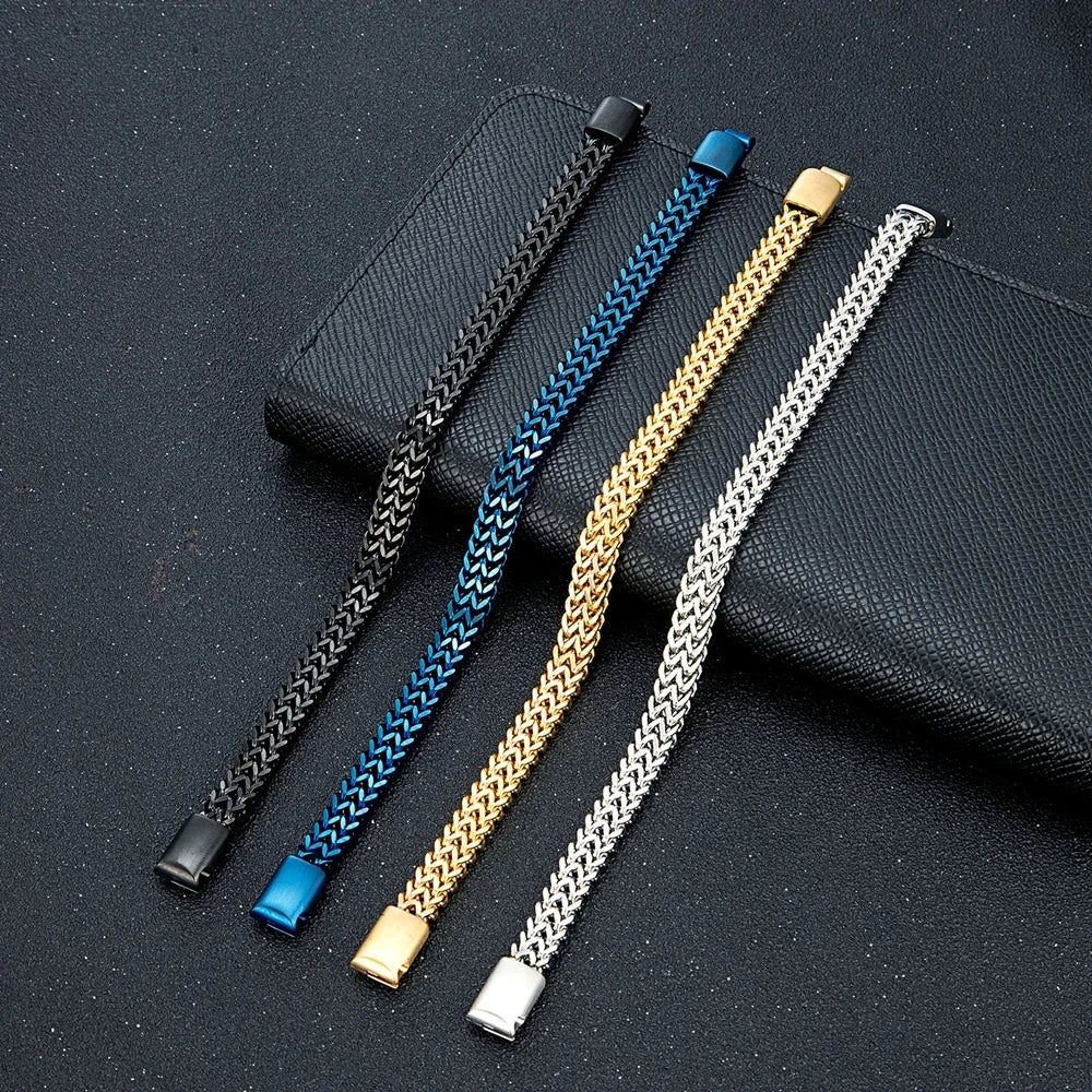 8MM Blue Stainless Steel Curb Chain Bracelet