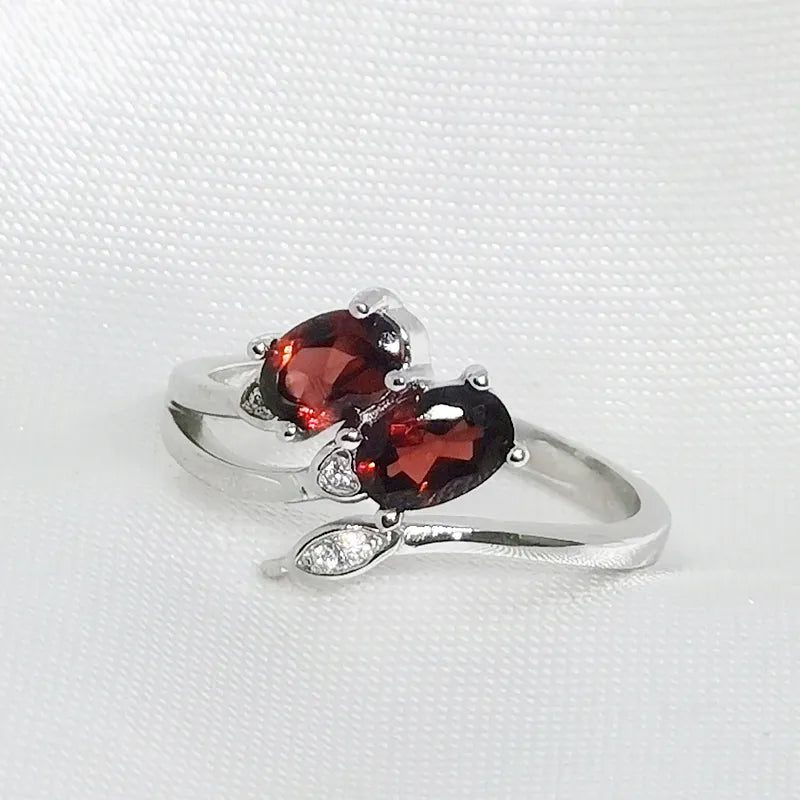 Charm Red Garnet Gemstone RingSilverResizable