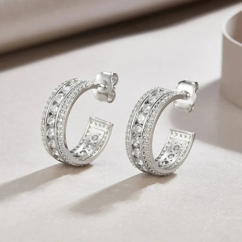 Elegant Geometric C-Shaped Zircon Earrings for Women