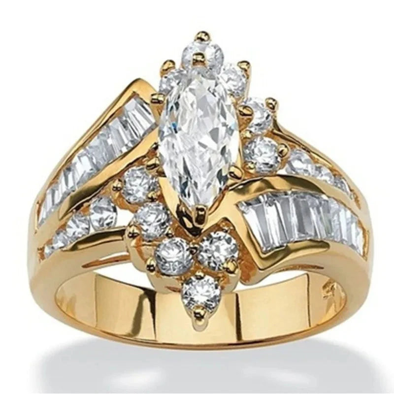 Exquisite Gold Color Inlaid with White Zircon Rings Fashion Oval Round Party Engagement Wedding Rings for Women Jewelry