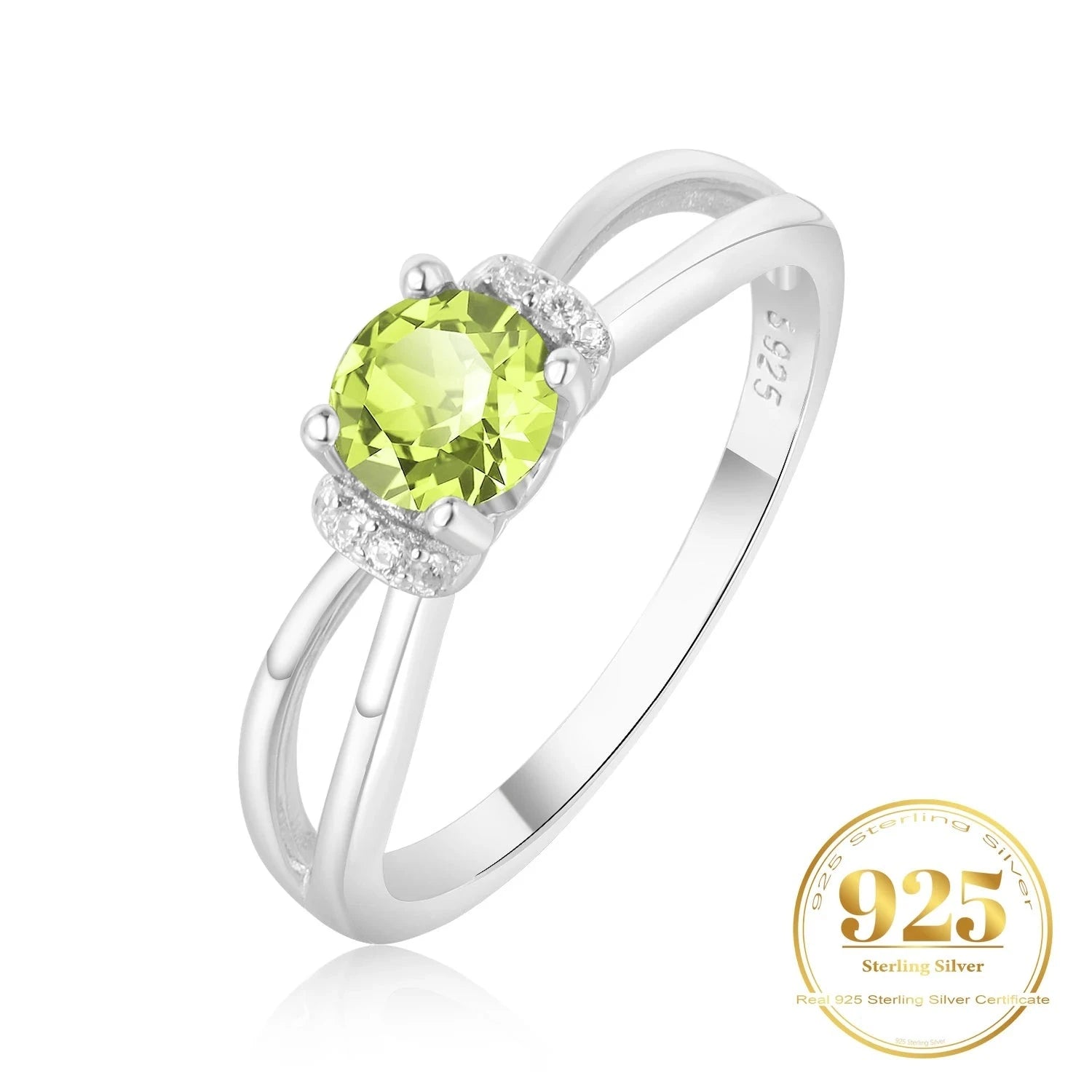 Round Genuine Natural Peridot 925 Sterling Silver Solitaire RingCHINA7