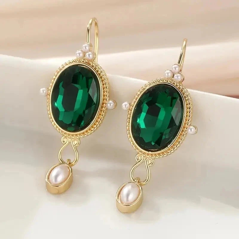 Luxury Green Crystal Drop Earrings – Women's Anniversary GiftE4561