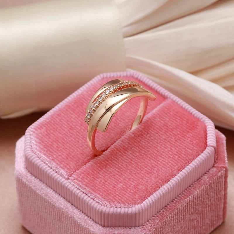 Rose Gold Glossy Natural Zircon Single Row Gold Rings for Women