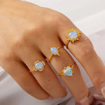 Stainless Steel Open Rings For Women Water Drop Heart Opal Rhinestone