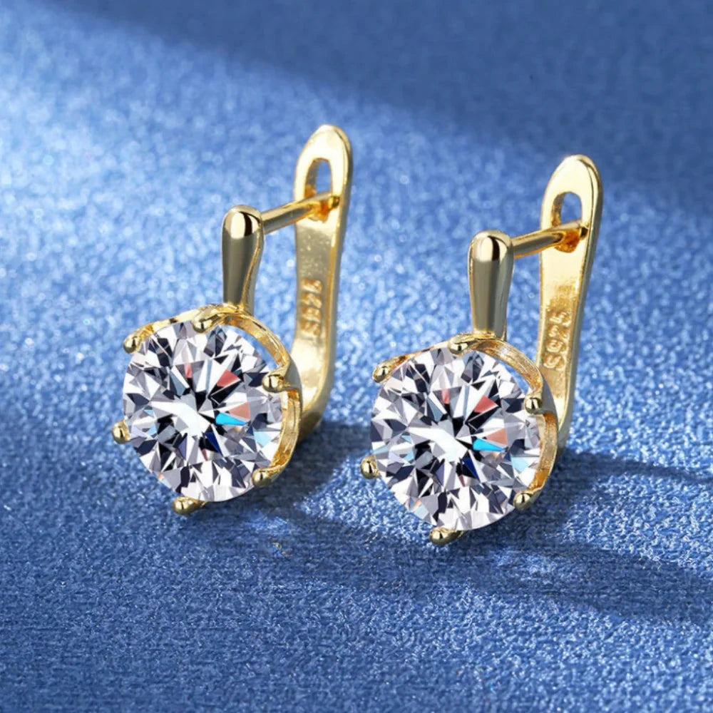 Elegant 925 Sterling Gold Zircon EarringsGold