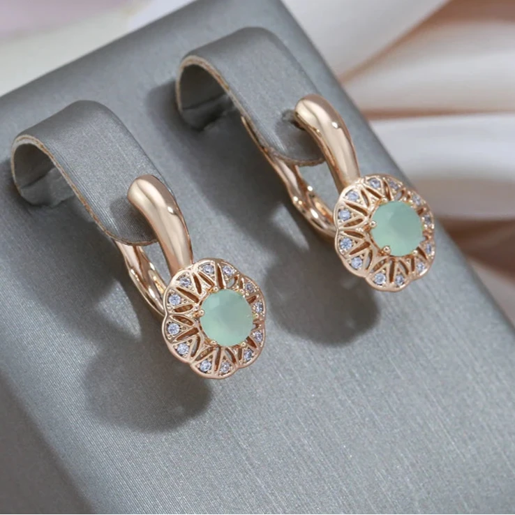 Lake Green Zircon Drop Earrings – 585 Rose Gold