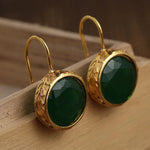 Trendy Gold Color Green Stone Unique Earrings