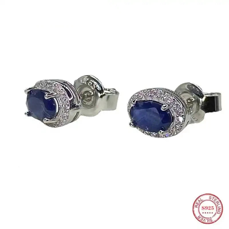 Earrings for Women 100% 925 Sterling Silver Sapphire Stud Earrings