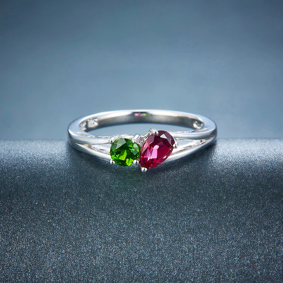 Solid 925 Sterling Silver Ring Natural Diopside & Purple-red Rhodolite Garnet Rings