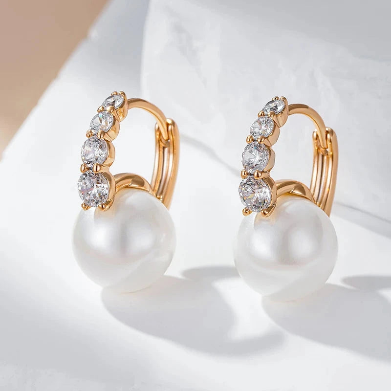 Luxury Elegant Pearl Drop Earrings For Women 585 Rose Gold Color