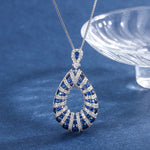 Set Trend Earring Pendant Necklace 925 Sterling Silver Oval Sapphire Crystal Luxury Jewelry Retro Wedding GiftNecklace