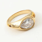 Luxury Shiny Cubic Zirconia Stainless Steel Wedding Statement Ring PVD Gold Plated Fashion Waterproof Jewelry16738