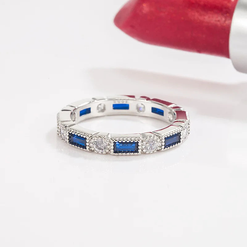 Sterling Silver Blue Sapphire Jewelry Ring for women Wedding Bands