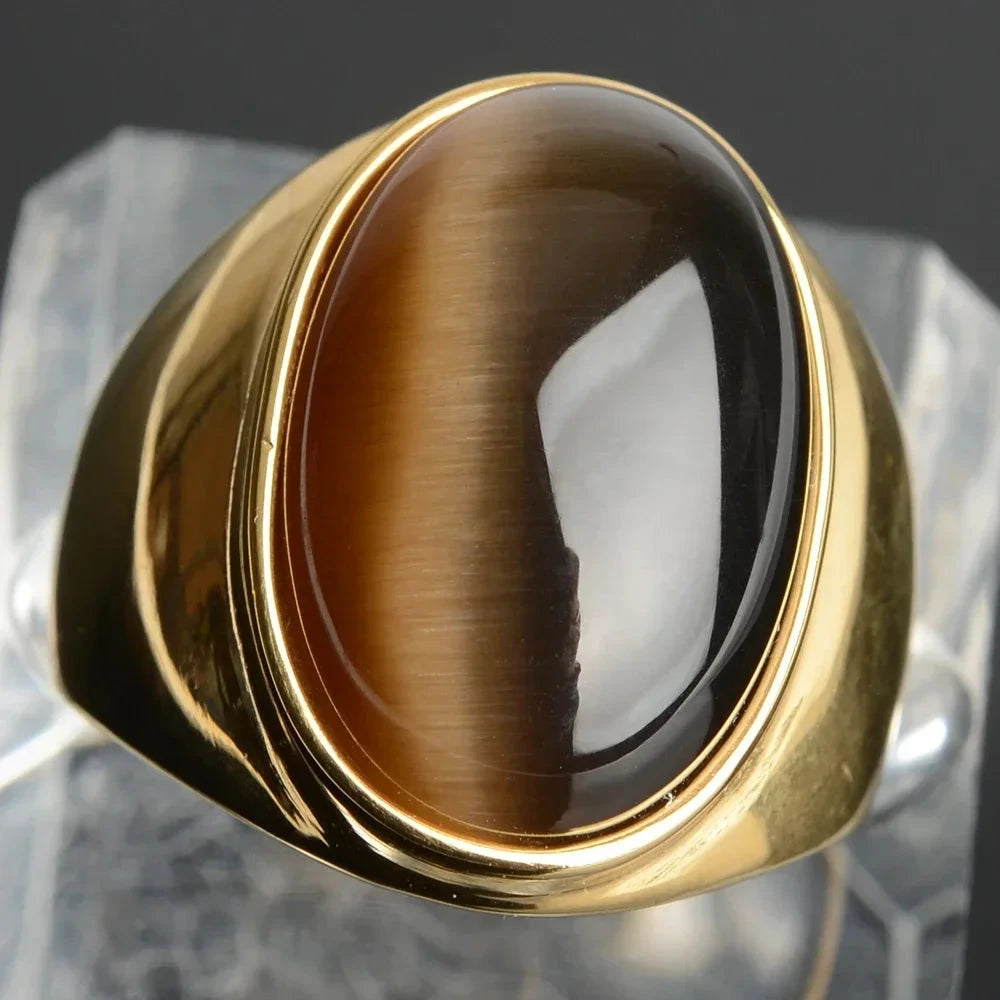 Vintage Gray Cat Eye Stainless Steel RingBrown -G12