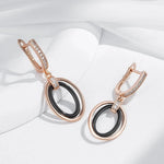 585 Rose Gold Oval Black Ceramics Long Drop Earrings For Women