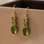 Delicate Gold Color Inlaid with Green Zircon Dangle Earrings for Women
