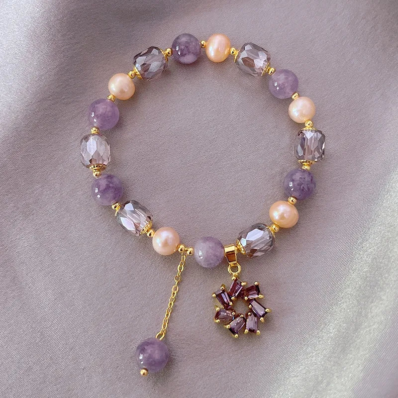 Purple Crystal Natural Pearl Bracelets