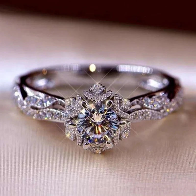 Exquisite Silver Color Inlaid Round Flower Stones for Women