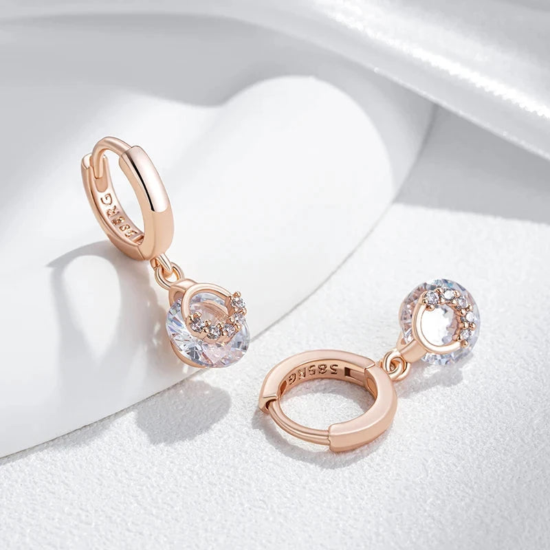 585 Rose Gold Zircon Drop Earrings for Women