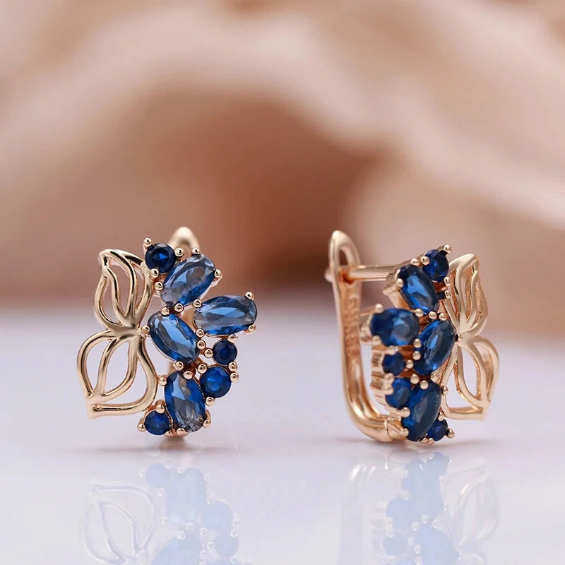 Vintage Blue Zircon Rose Gold Stud Earrings