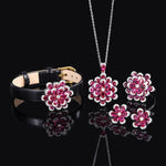 925 Solid Silver Ruby Diamond Pendant Necklace Rings Earrings Wristband SetRingJewelry set5