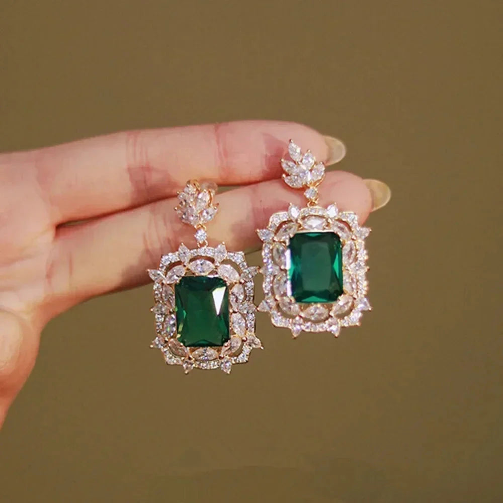 Luxury Green Crystal Drop Earrings – Women's Anniversary GiftE1896