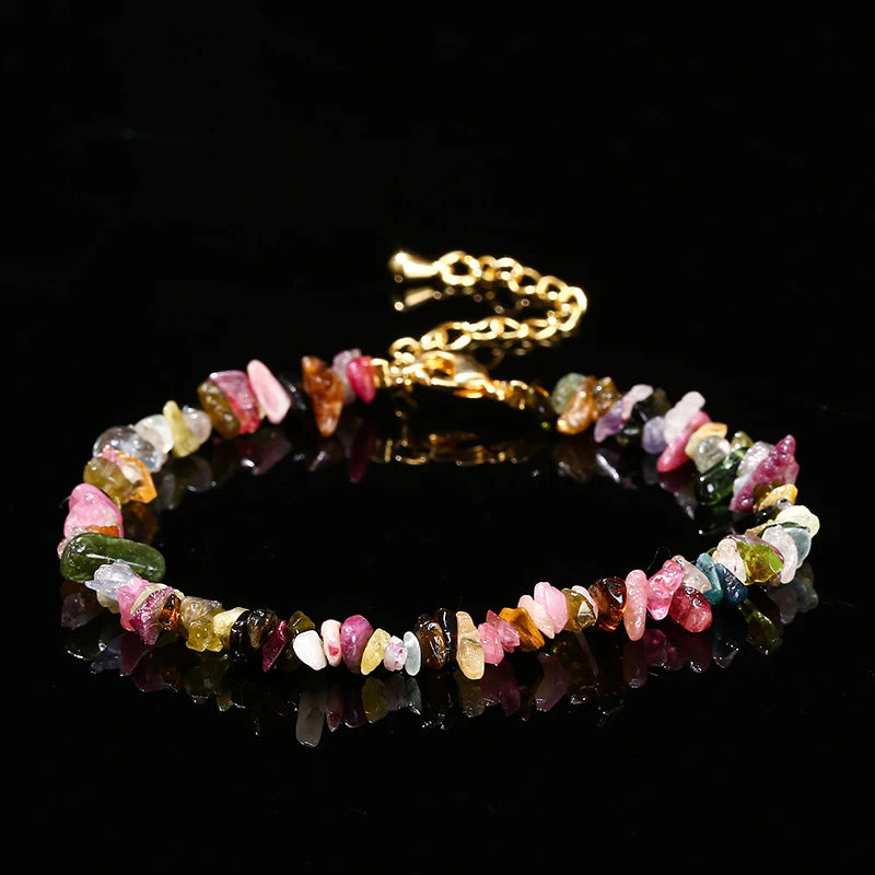 Natural Stone Mixed Tourmaline Gravel Lucky Chain BraceletTourmalineBeads 3-5mm