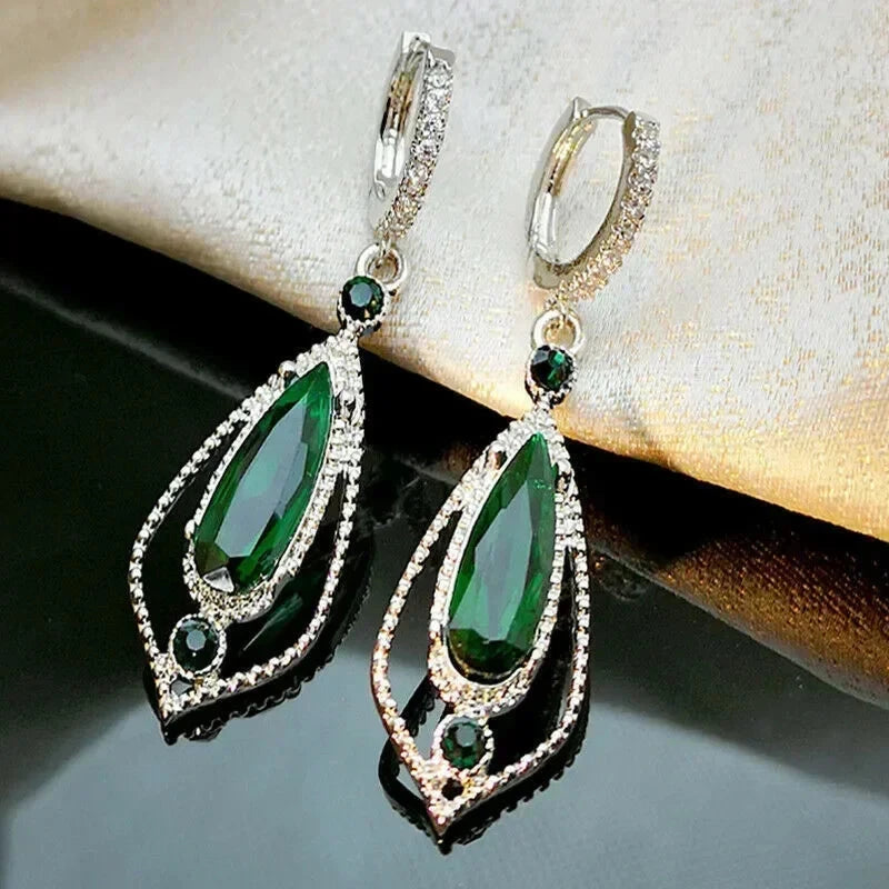 Luxury Green Crystal Drop Earrings – Women's Anniversary GiftE1617