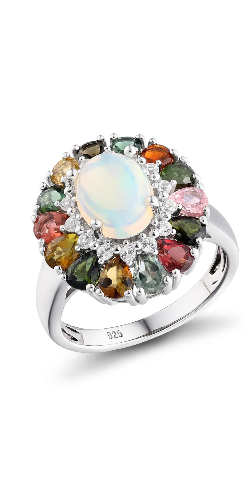 Flower Opal and Tourmaline 925 Sterling Silver RingRing5