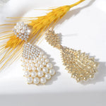 Luxurious pearl earrings full of diamonds zircons geometric large water drops versatile retro bridal dress earrings