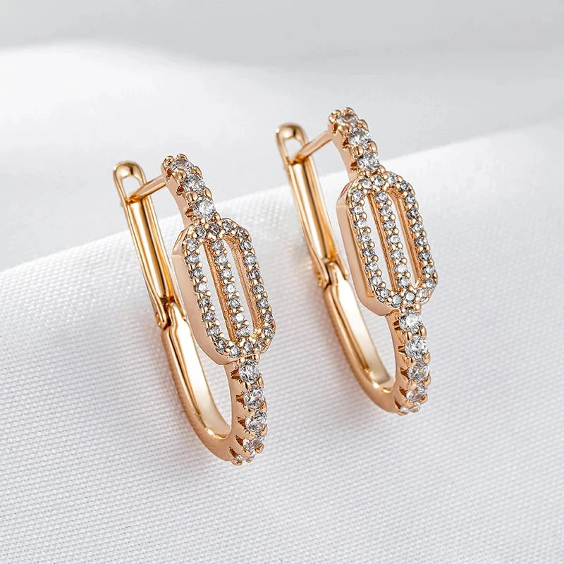 585 Rose Gold Geometric Zircon Earrings for Women