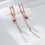 Red Zircon Rose Gold Long Tassel Dangle Earrings for Women