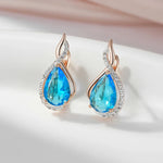 585 Rose Gold Flash Blue Drop Natural Zircon Micro Wax Setting Earrings For Women