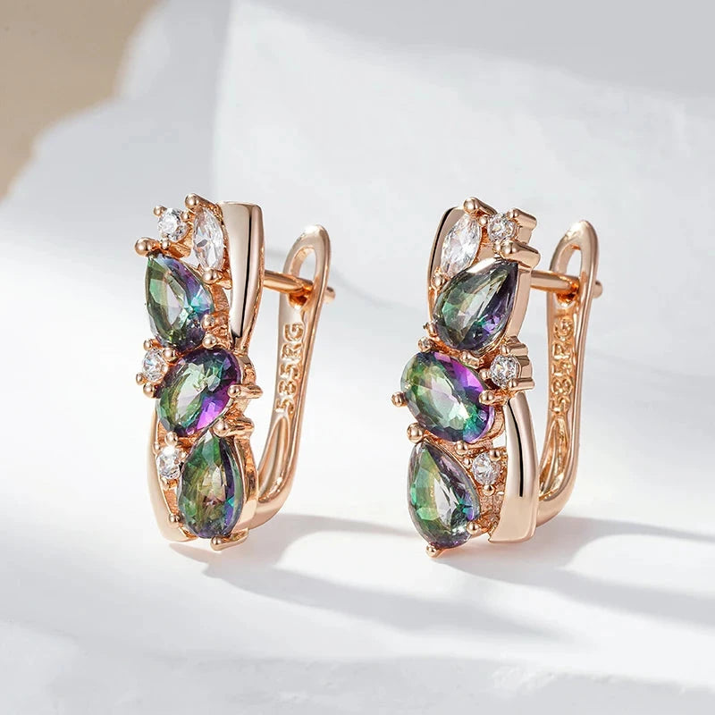 585 Rose Gold Drop Earrings for Women Delicate Cut Dazzling Colorful
