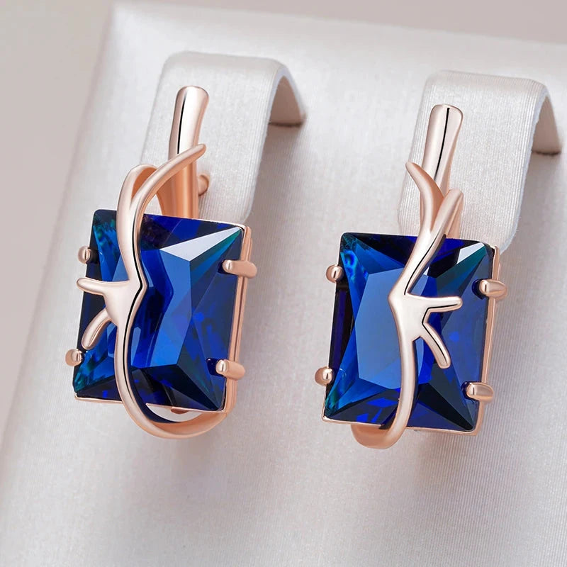 Rose Gold Square Blue Natural Zircon Drop Earrings for Women