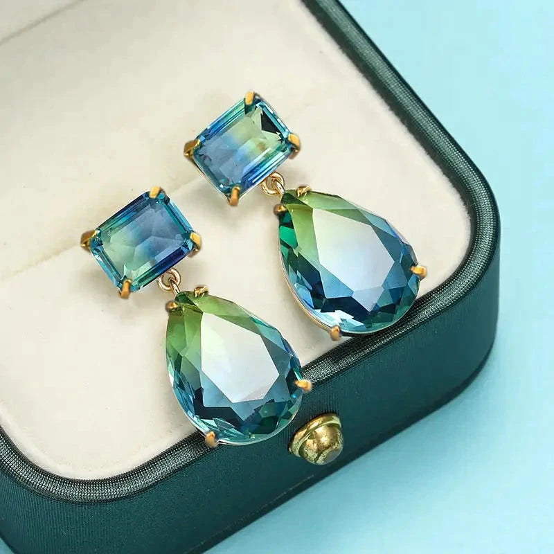 Blue Green Gradient Cubic Zirconia Dangle Earrings for Women