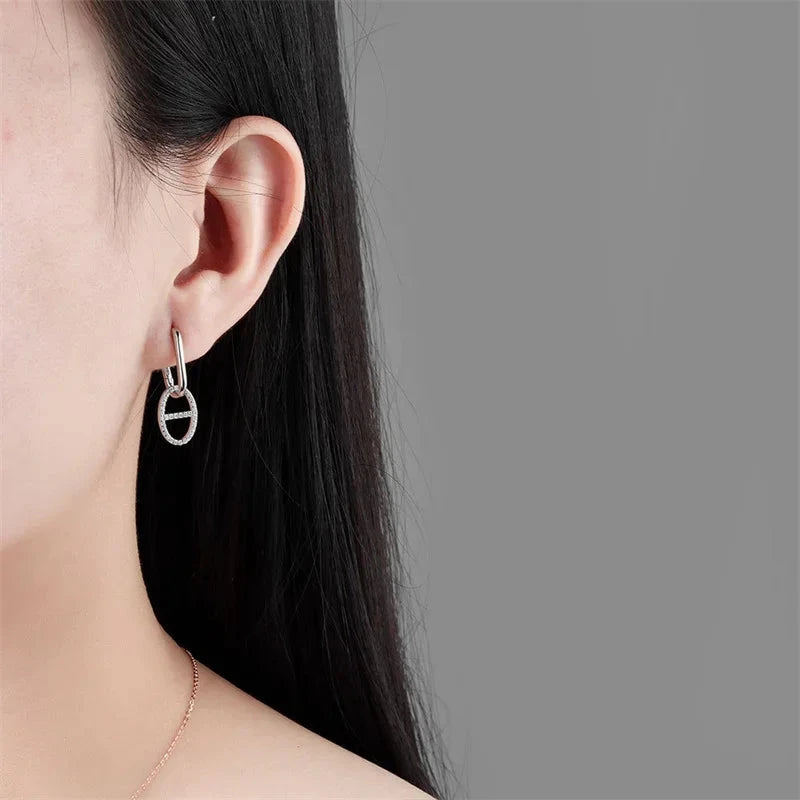 Double Loop Geometric Zircon Earrings for Women