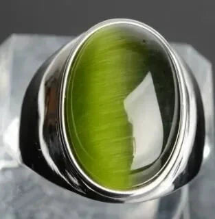 Vintage Gray Cat Eye Stainless Steel RingArmyGreen-S12