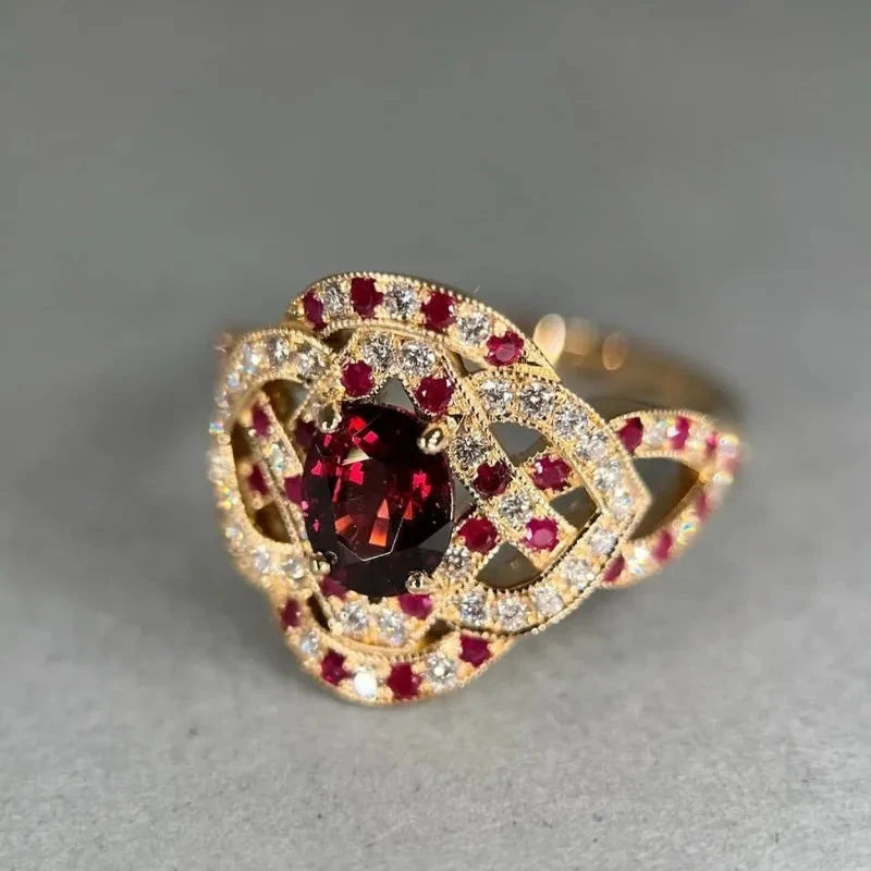 Retro Red Gemstone Ring – European & American Style